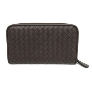 Bottega Veneta Leather Wallet Zip Intrecciato Long Brown Calf Around